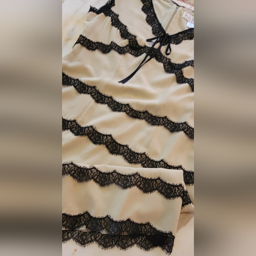 Y2K Nicole Miller Dress Creame with Black Lace Detail - Picture 7 of 13